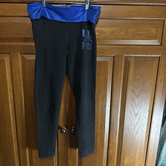 Victoria's Secret Pants - Y2K Bling Metallic Victoria's Secret PINK Med Blue Black Fold Over Leggings UK
